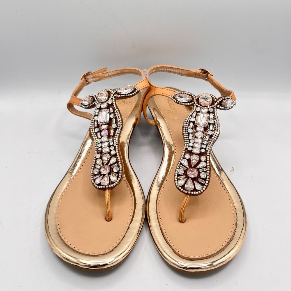 Madeline Stuart Sparkle Womens Rhinestone Bling Flip Flop Wedge Sandals 9.5
